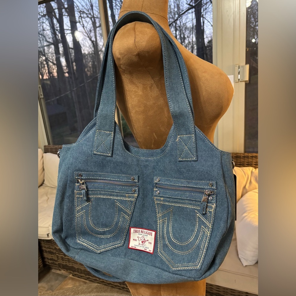 NWT | True Religion Denim Tote Bag - Light Blue with Silver Hardware - Picture 2 of 6